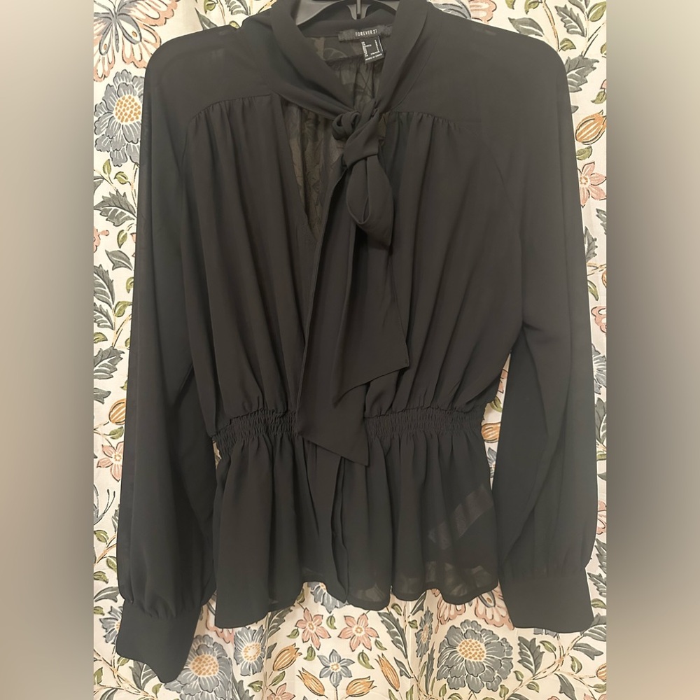 Forever 21 Black Tie-Front Blouse